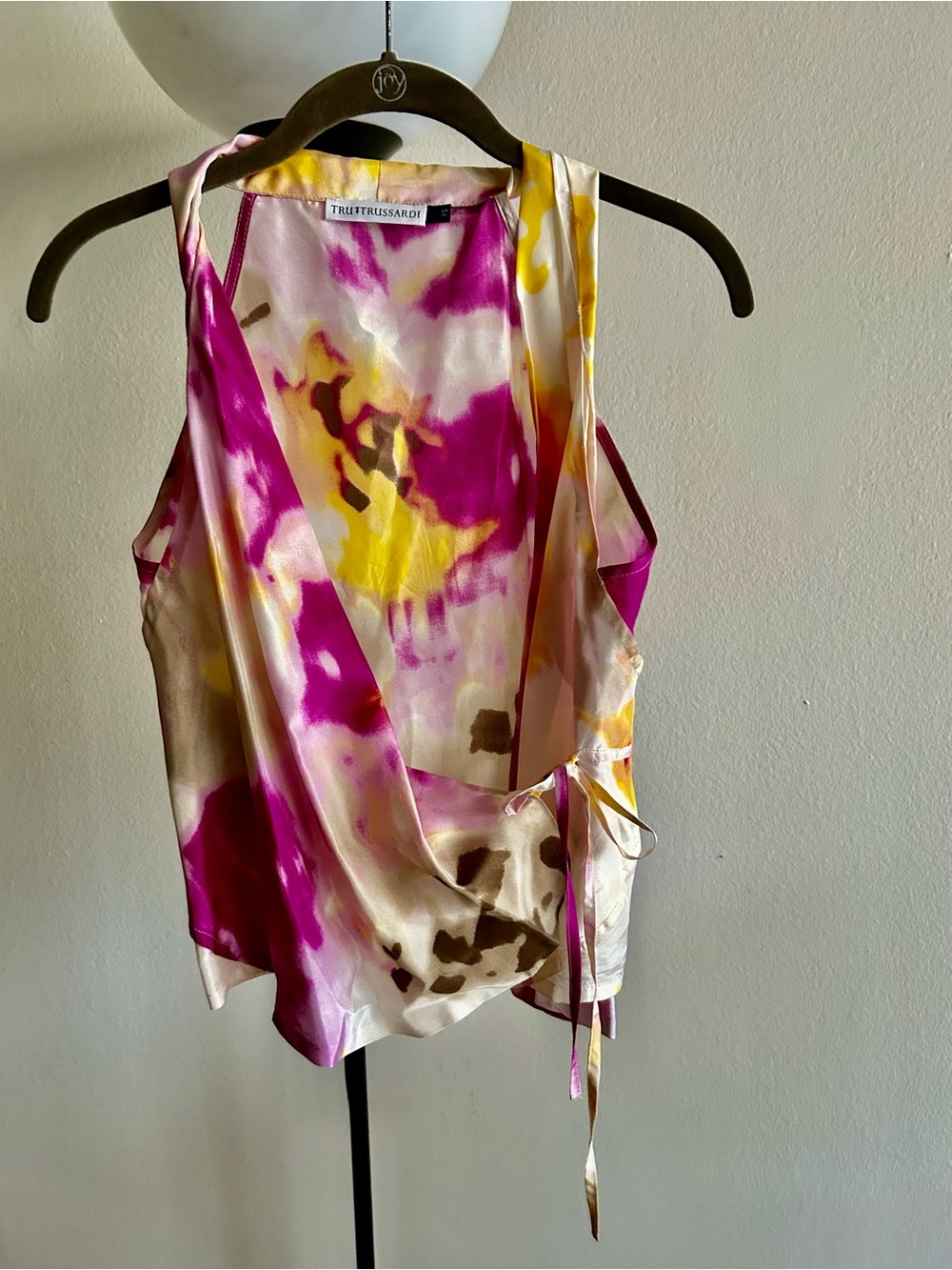Tru Trussardi Pink Yellow Brown Silk Wrap Camisole